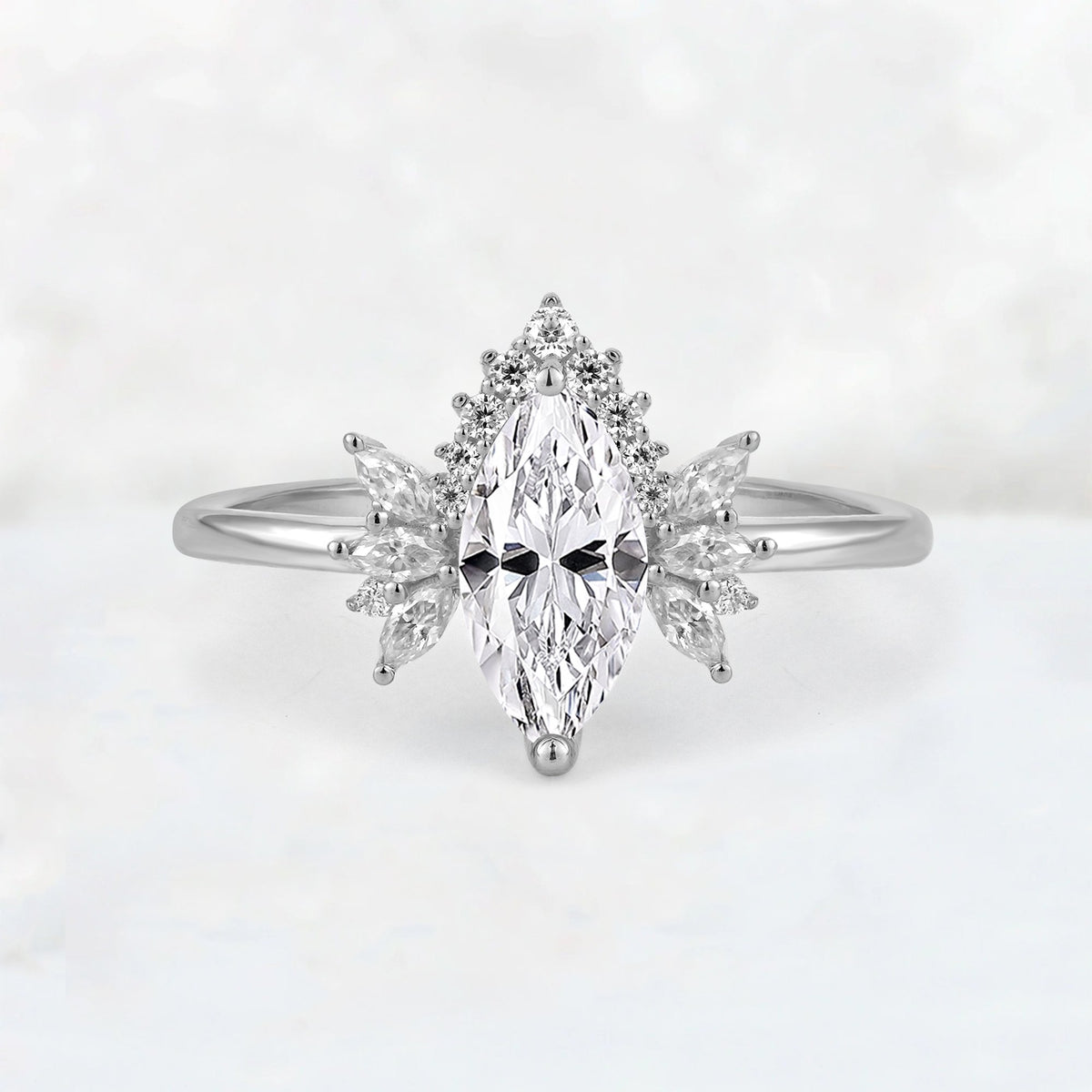 Marquise Cut Lab Diamond Floral Side Stone Engagement Ring - Additional view