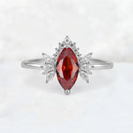 Marquise Cut Garnet Floral Side Stone Engagement Ring - Additional view