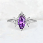 Marquise Cut Amethyst Floral Side Stone Engagement Ring - Additional view