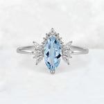 Marquise Cut Aquamarine Floral Side Stone Engagement Ring - Additional view