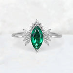 Marquise Cut Emerald Floral Side Stone Engagement Ring - Additional view