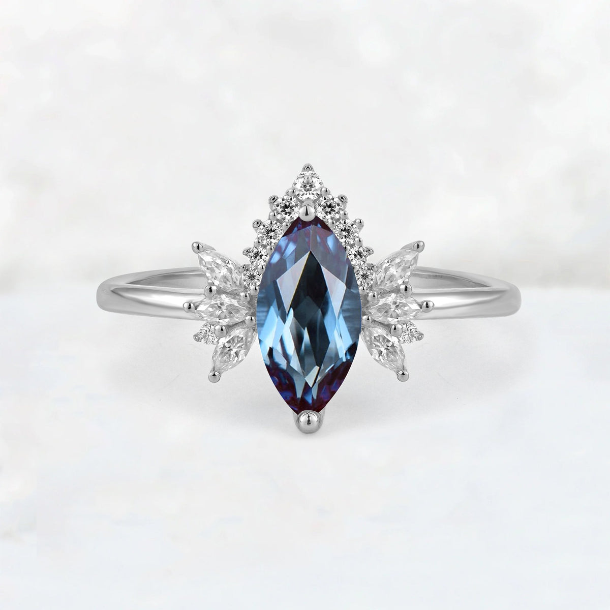 Marquise Cut Alexandrite Floral Side Stone Engagement Ring - Additional view
