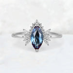 Marquise Cut Alexandrite Floral Side Stone Engagement Ring - Additional view