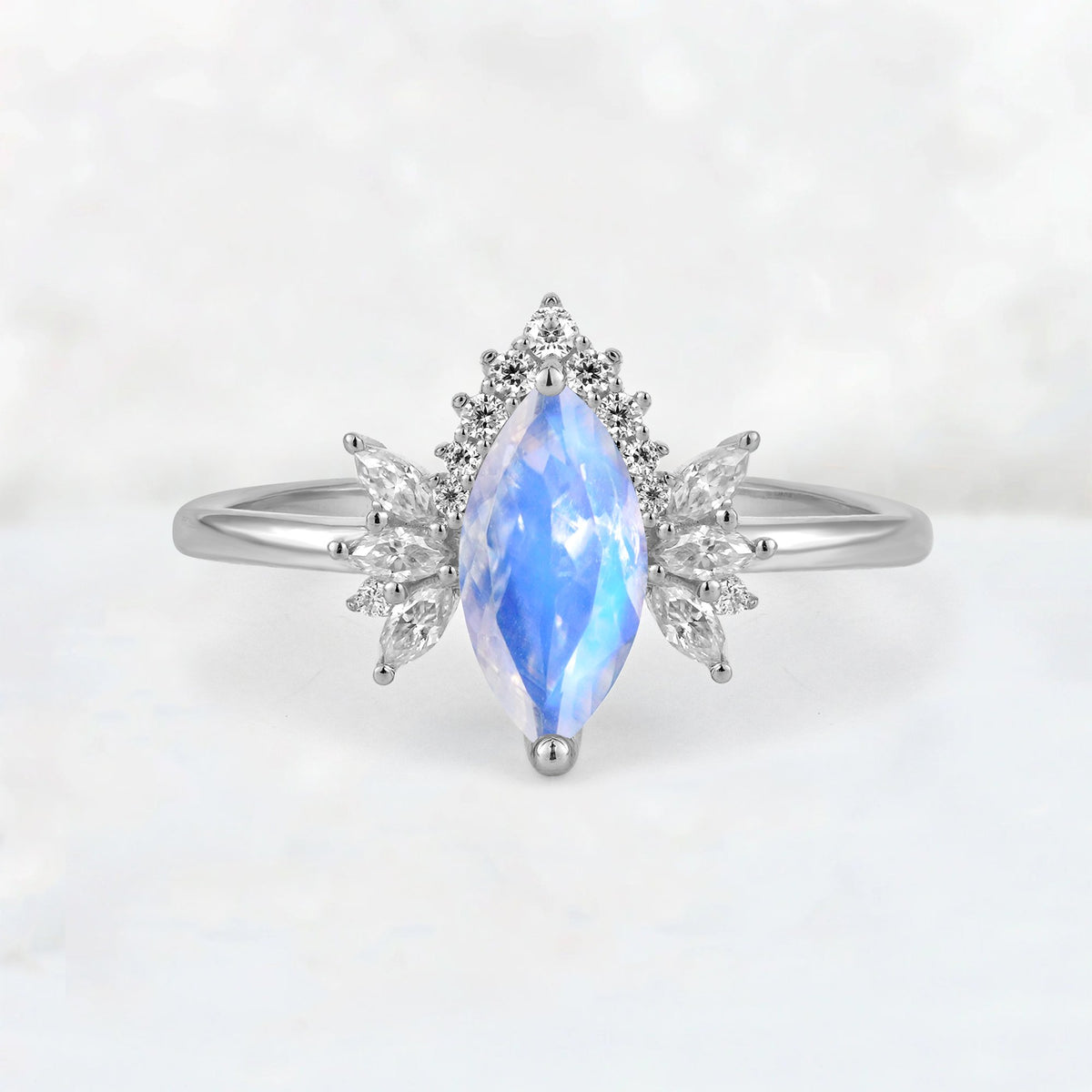 Marquise Cut Moonstone Floral Side Stone Engagement Ring - Additional view