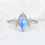 Marquise Cut Moonstone Floral Side Stone Engagement Ring - Additional view
