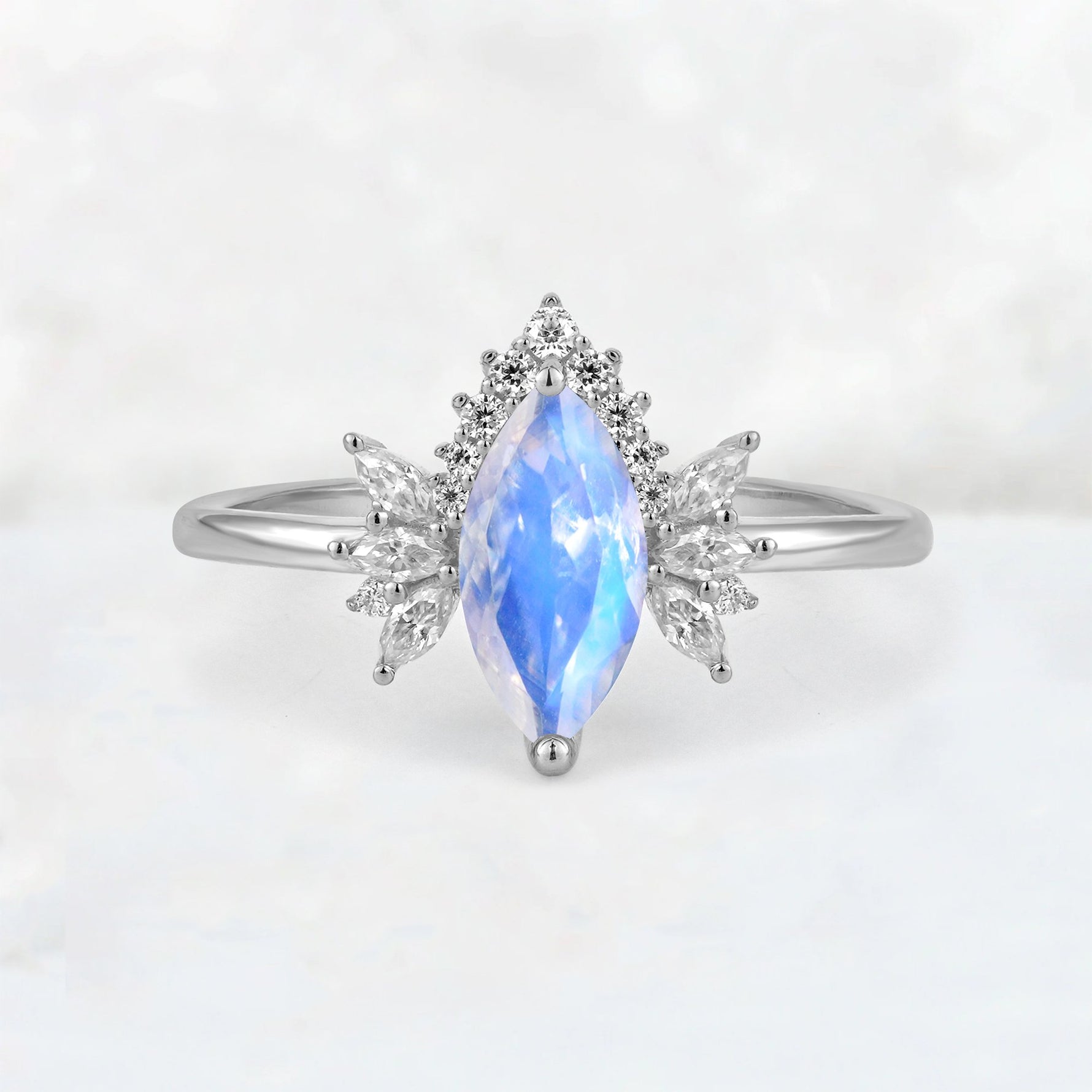Marquise Cut Moonstone Floral Side Stone Engagement Ring - Additional view