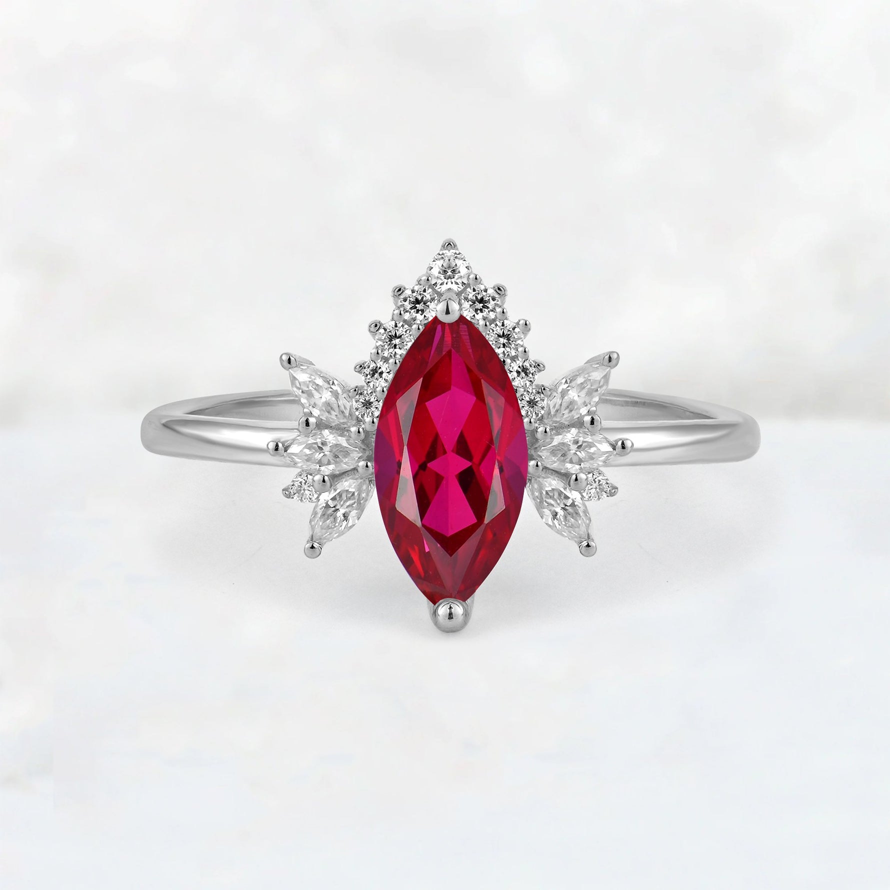 Marquise Cut Ruby Floral Side Stone Engagement Ring - Additional view