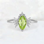 Marquise Cut Peridot Floral Side Stone Engagement Ring - Additional view