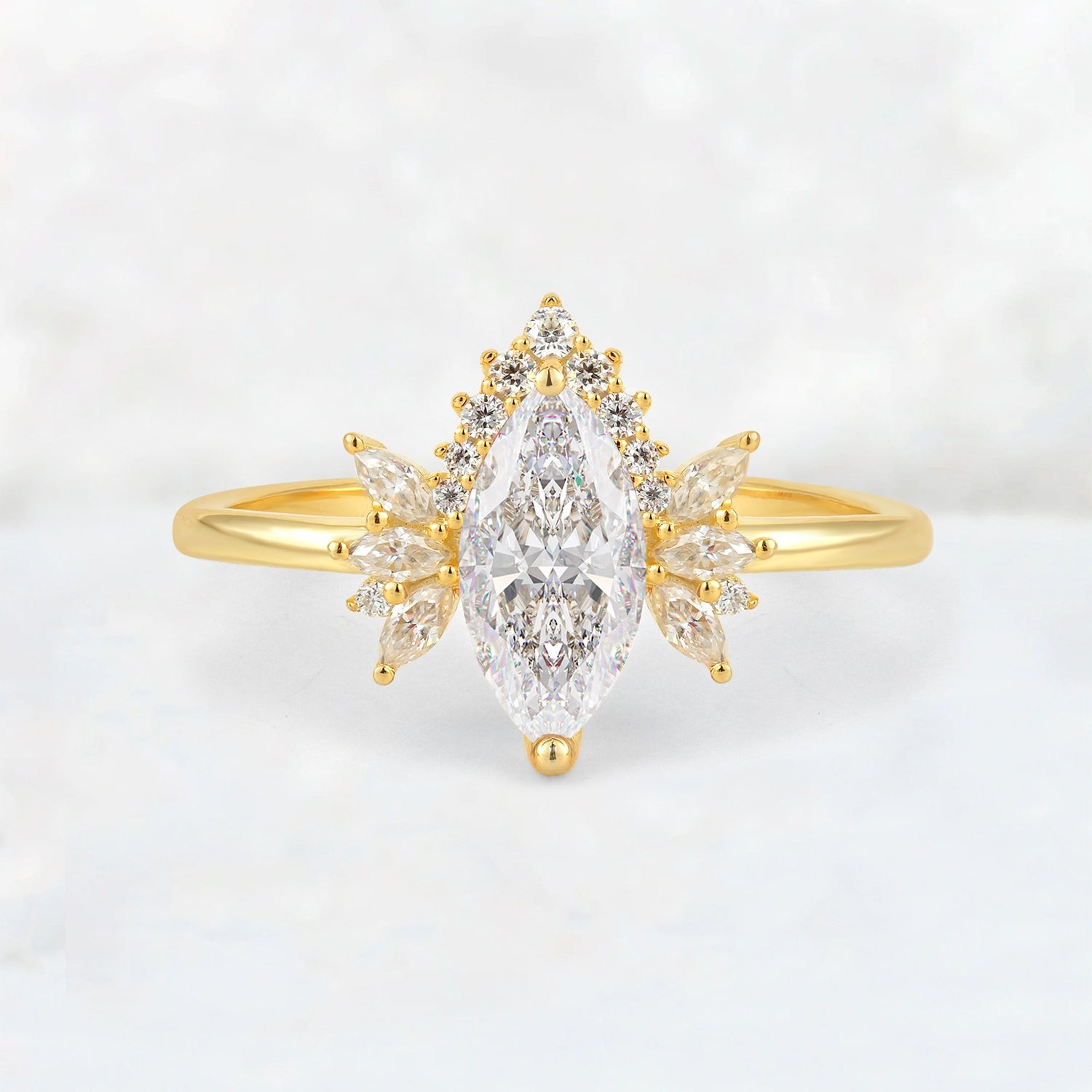Marquise Cut Moissanite Floral Side Stone Engagement Ring - Additional view