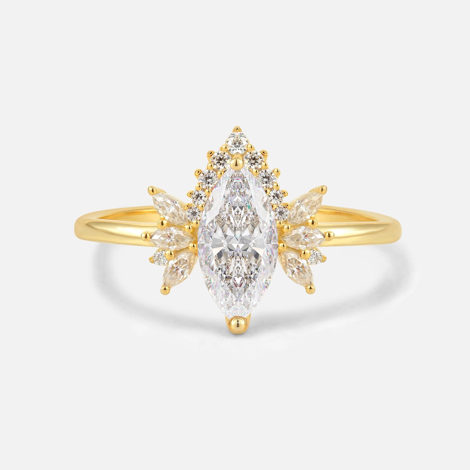 Marquise Cut Moissanite Floral Side Stone Engagement Ring