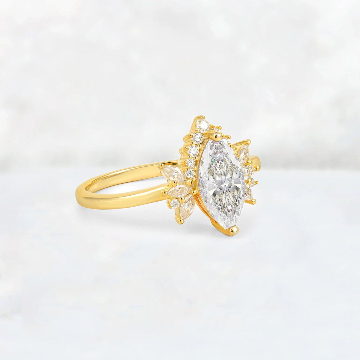 Marquise Cut Moissanite Floral Side Stone Engagement Ring - Additional view