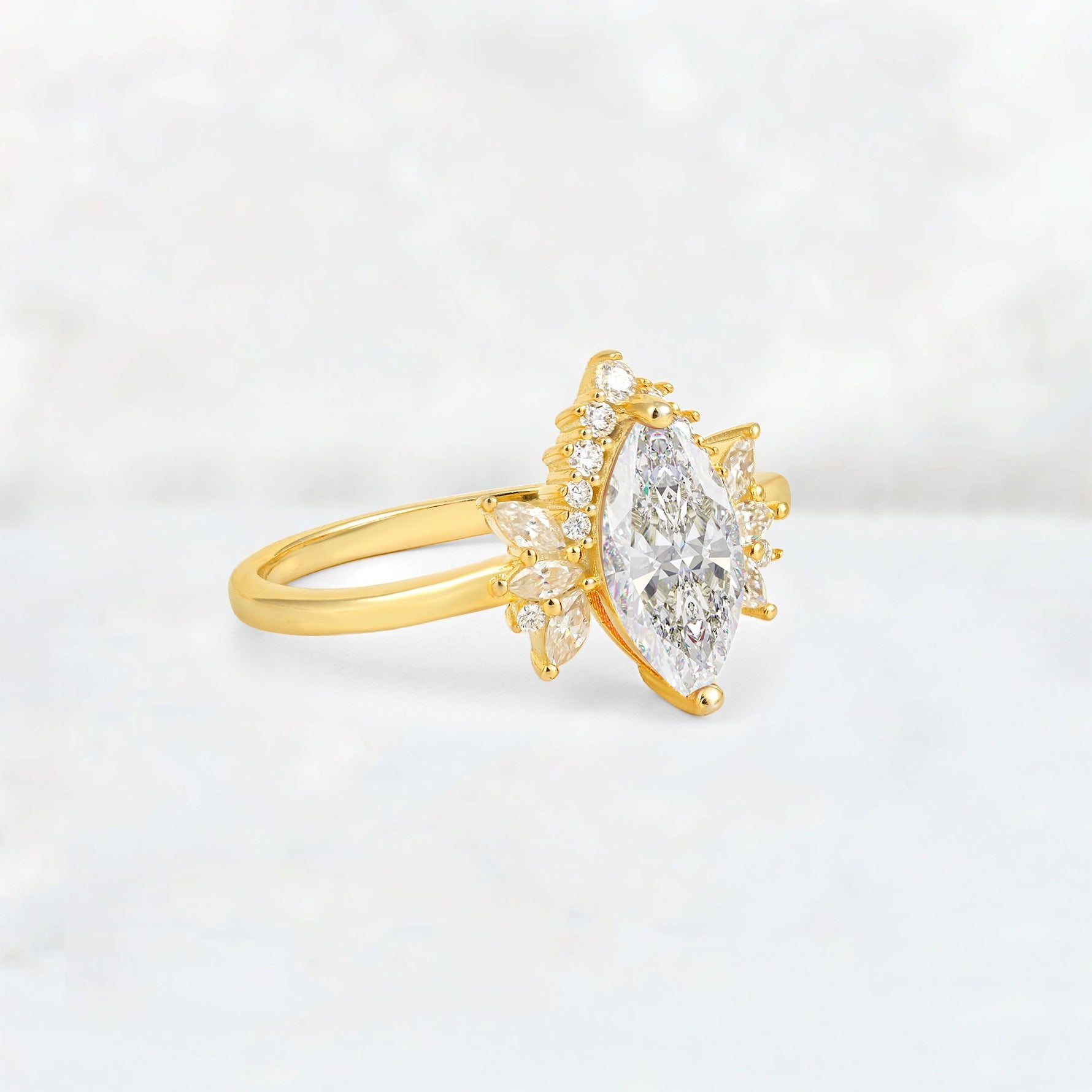 Marquise Cut Moissanite Floral Side Stone Engagement Ring - Additional view