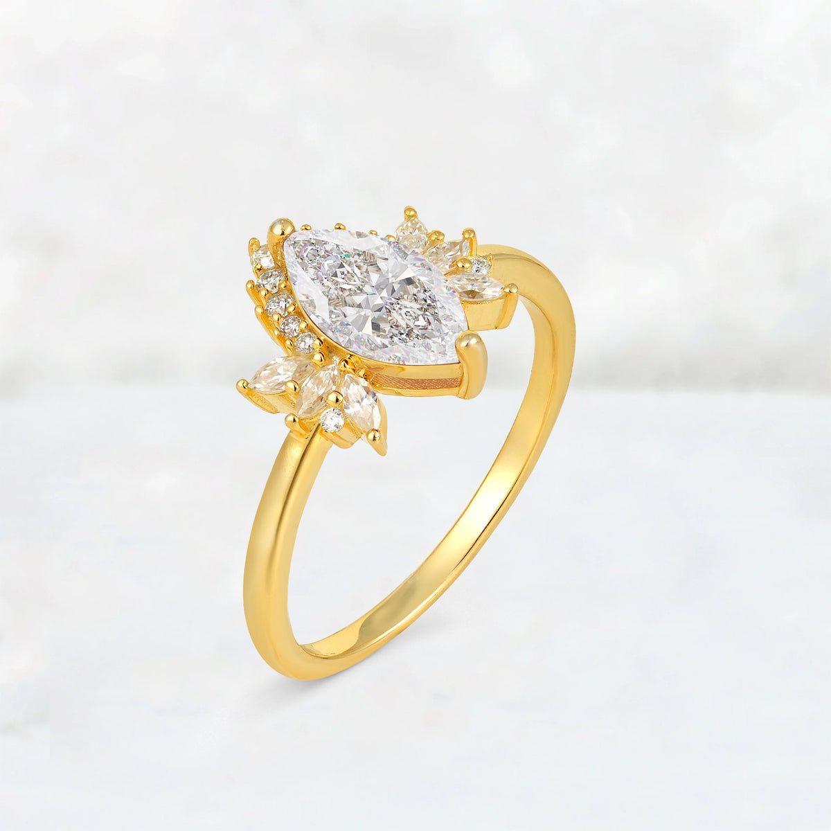Marquise Cut Moissanite Floral Side Stone Engagement Ring - Additional view