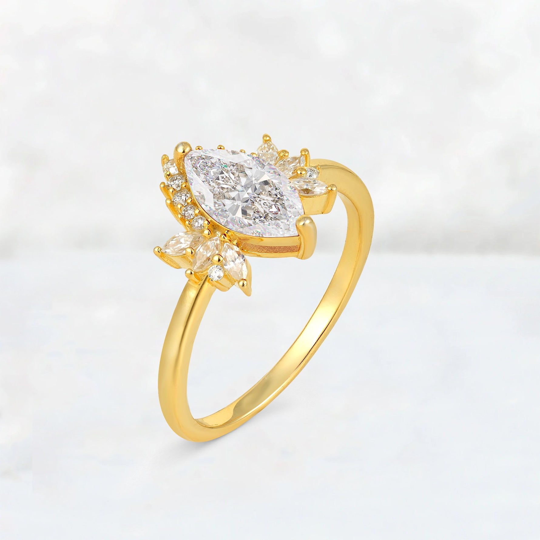 Marquise Cut Moissanite Floral Side Stone Engagement Ring - Additional view