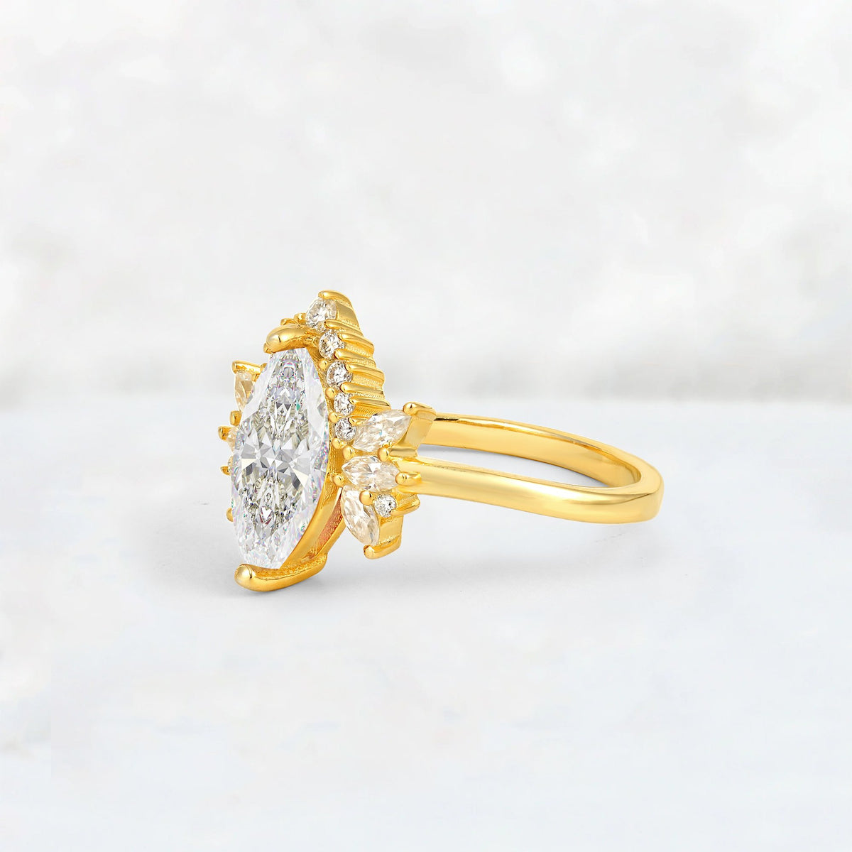 Marquise Cut Moissanite Floral Side Stone Engagement Ring - Additional view