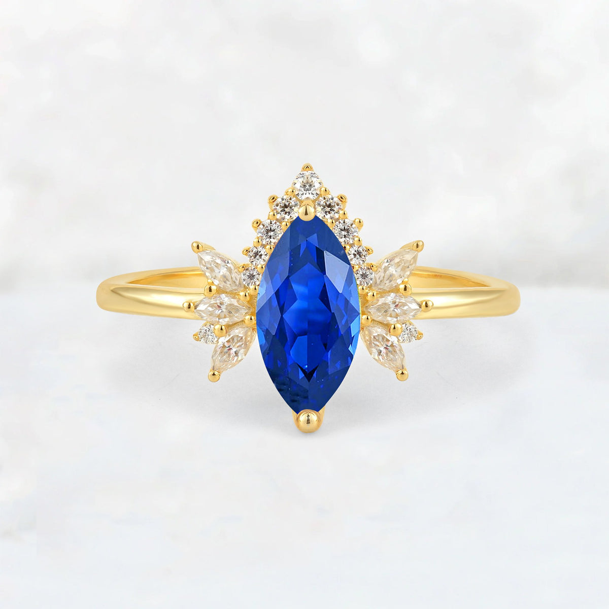 Marquise Cut Sapphire Floral Side Stone Engagement Ring - Additional view