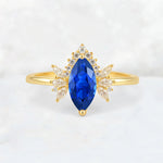 Marquise Cut Sapphire Floral Side Stone Engagement Ring - Additional view