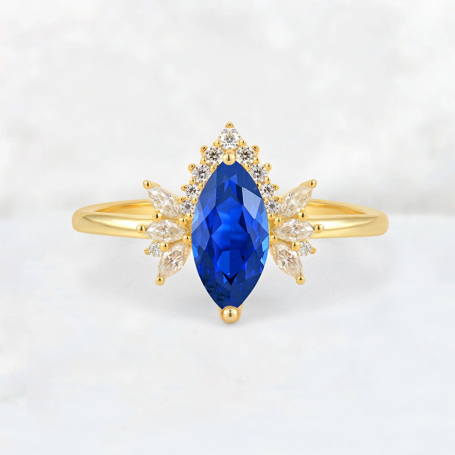 Marquise Cut Sapphire Floral Side Stone Engagement Ring - Additional view