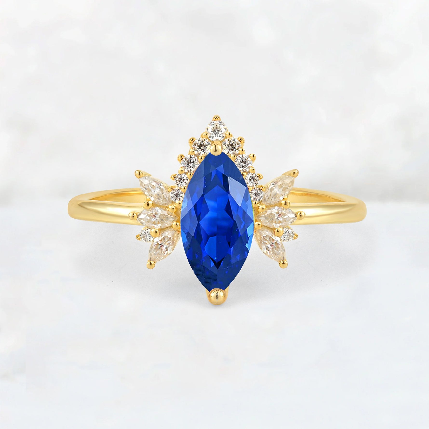 Marquise Cut Sapphire Floral Side Stone Engagement Ring - Additional view
