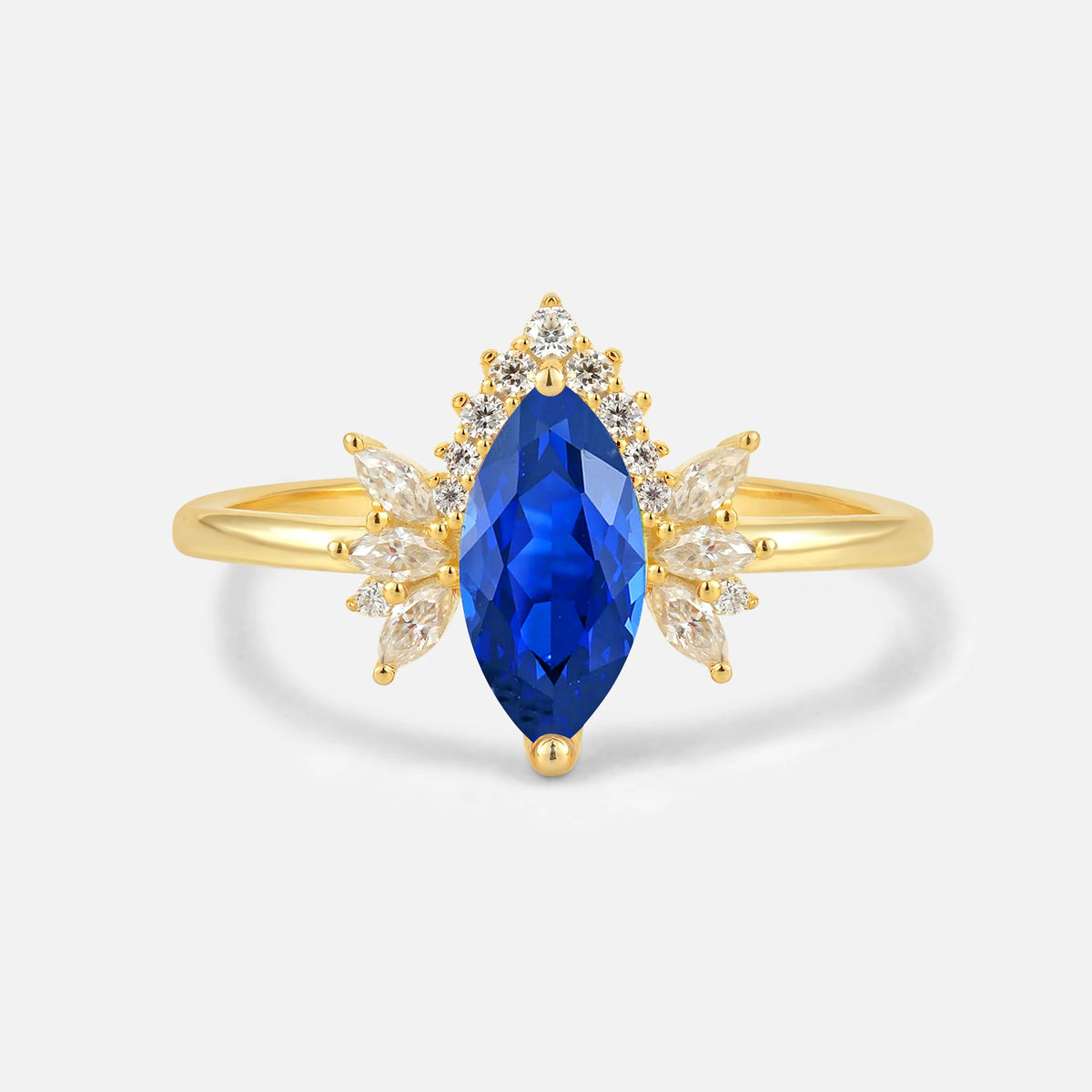 Marquise Cut Sapphire Floral Side Stone Engagement Ring