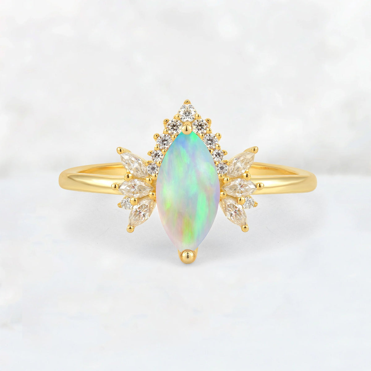 Marquise Cut Fire Opal Floral Side Stone Engagement Ring - Additional view
