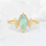 Marquise Cut Fire Opal Floral Side Stone Engagement Ring - Additional view
