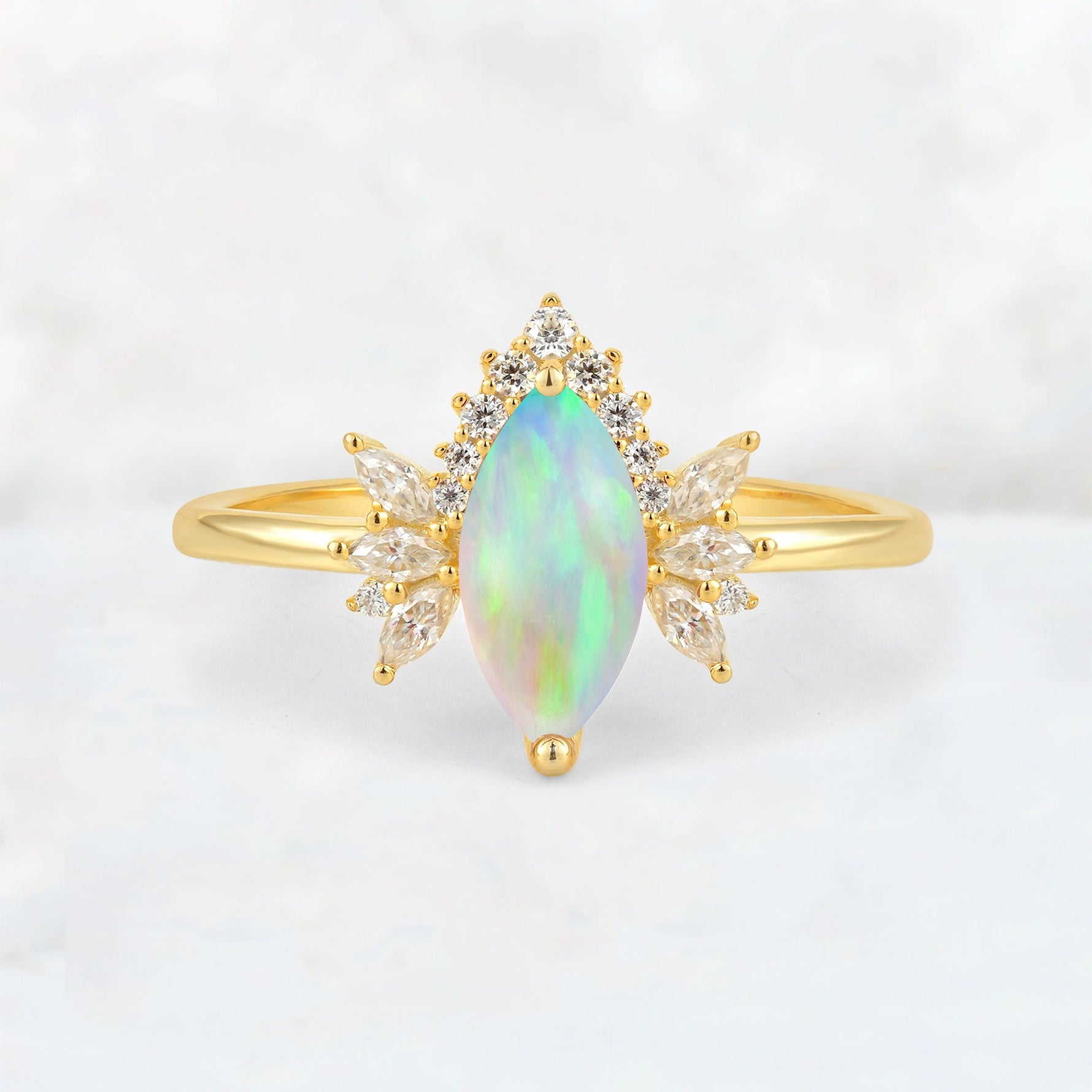 Marquise Cut Fire Opal Floral Side Stone Engagement Ring - Additional view