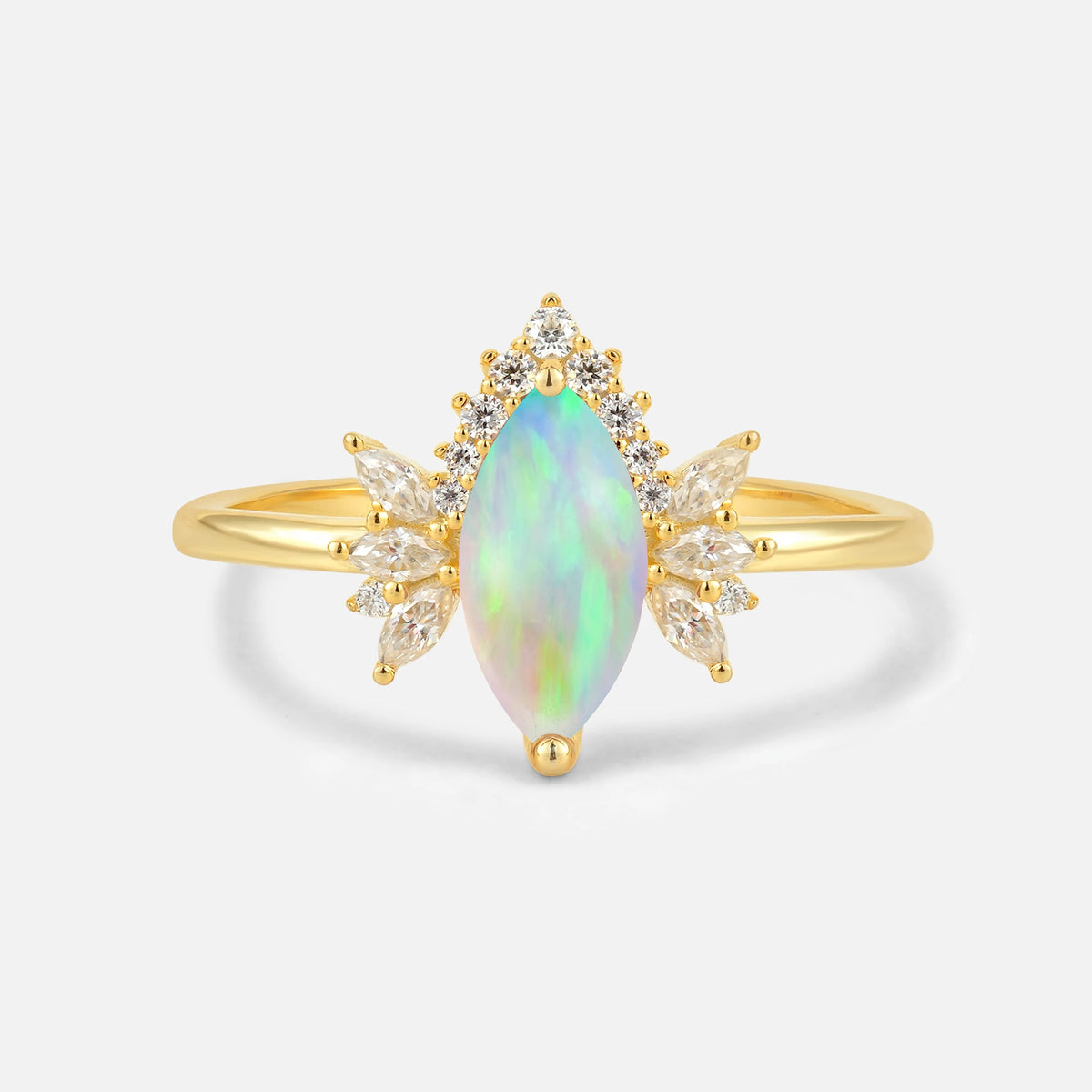 Marquise Cut Fire Opal Floral Side Stone Engagement Ring