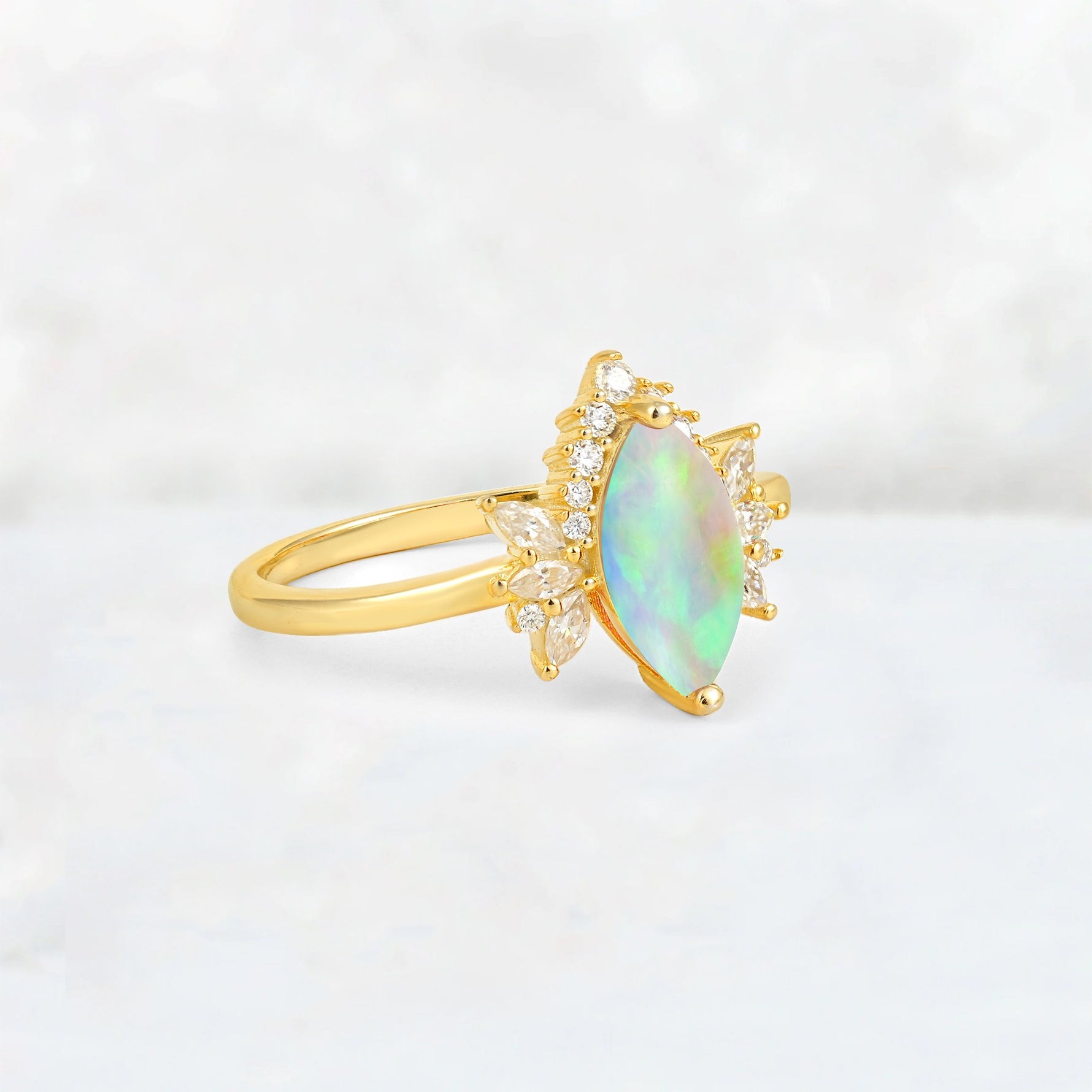 Marquise Cut Fire Opal Floral Side Stone Engagement Ring - Additional view