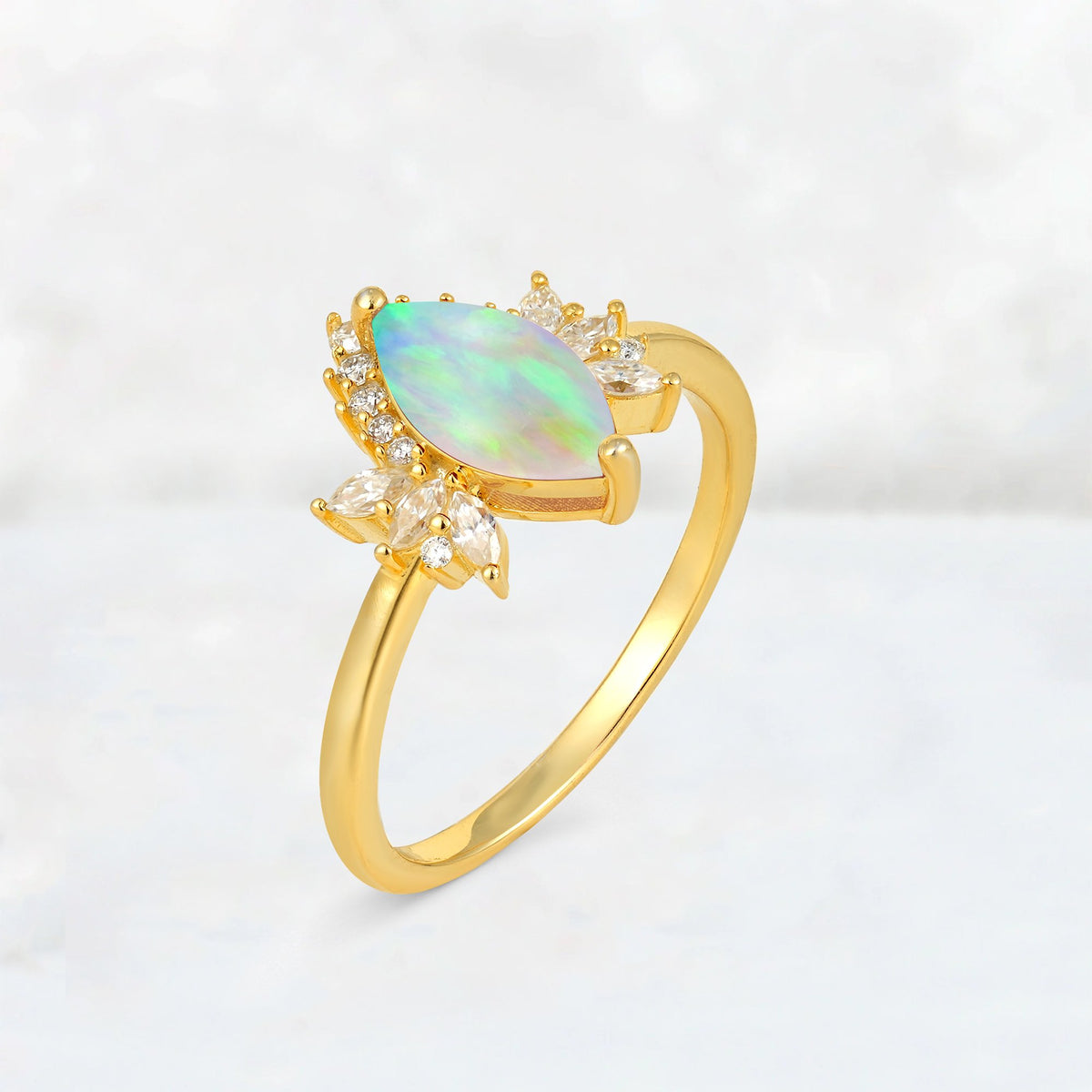 Marquise Cut Fire Opal Floral Side Stone Engagement Ring - Additional view