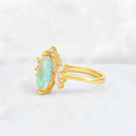 Marquise Cut Fire Opal Floral Side Stone Engagement Ring - Additional view