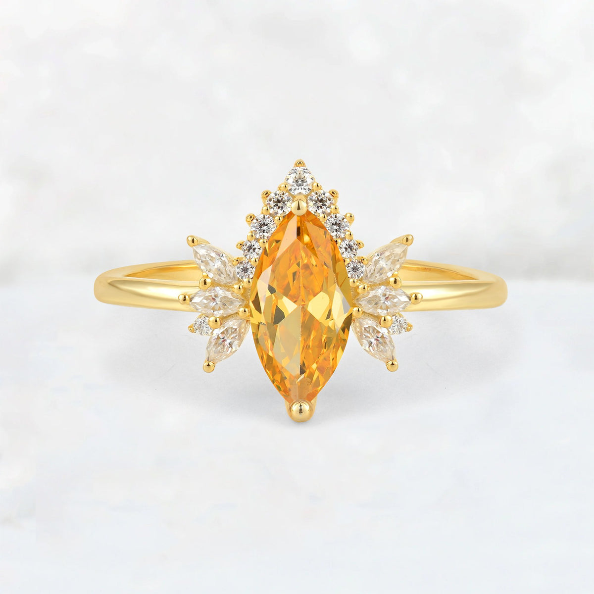 Marquise Cut Citrine Floral Side Stone Engagement Ring - Additional view