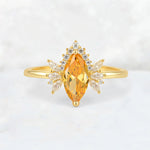 Marquise Cut Citrine Floral Side Stone Engagement Ring - Additional view