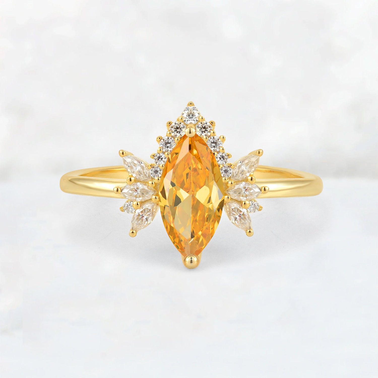 Marquise Cut Citrine Floral Side Stone Engagement Ring - Additional view