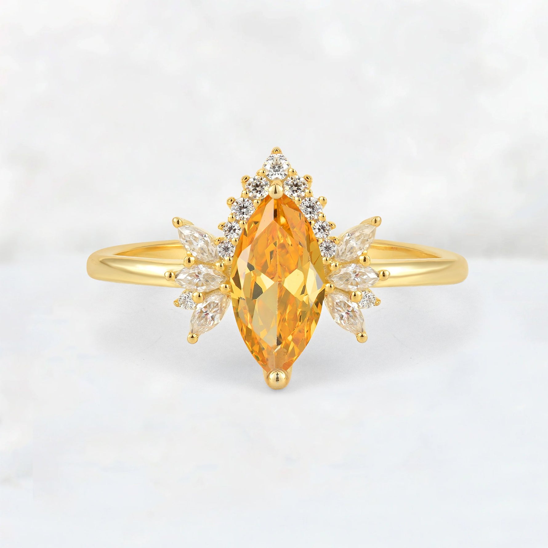 Marquise Cut Citrine Floral Side Stone Engagement Ring - Additional view