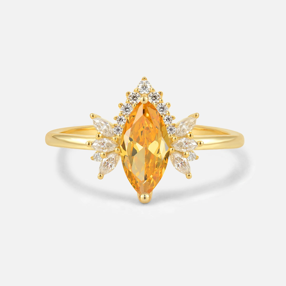 Marquise Cut Citrine Floral Side Stone Engagement Ring