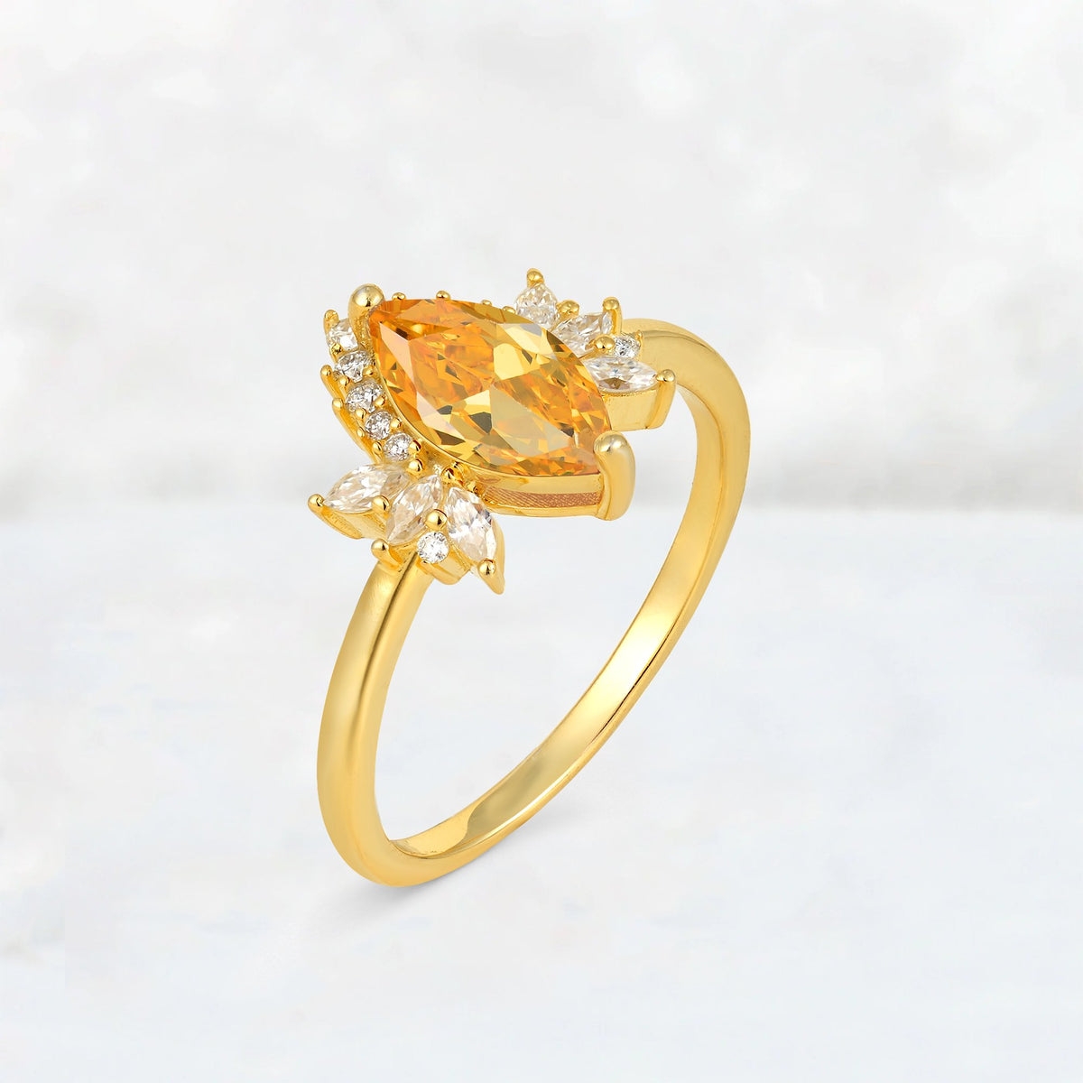 Marquise Cut Citrine Floral Side Stone Engagement Ring - Additional view