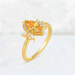 Marquise Cut Citrine Floral Side Stone Engagement Ring - Additional view