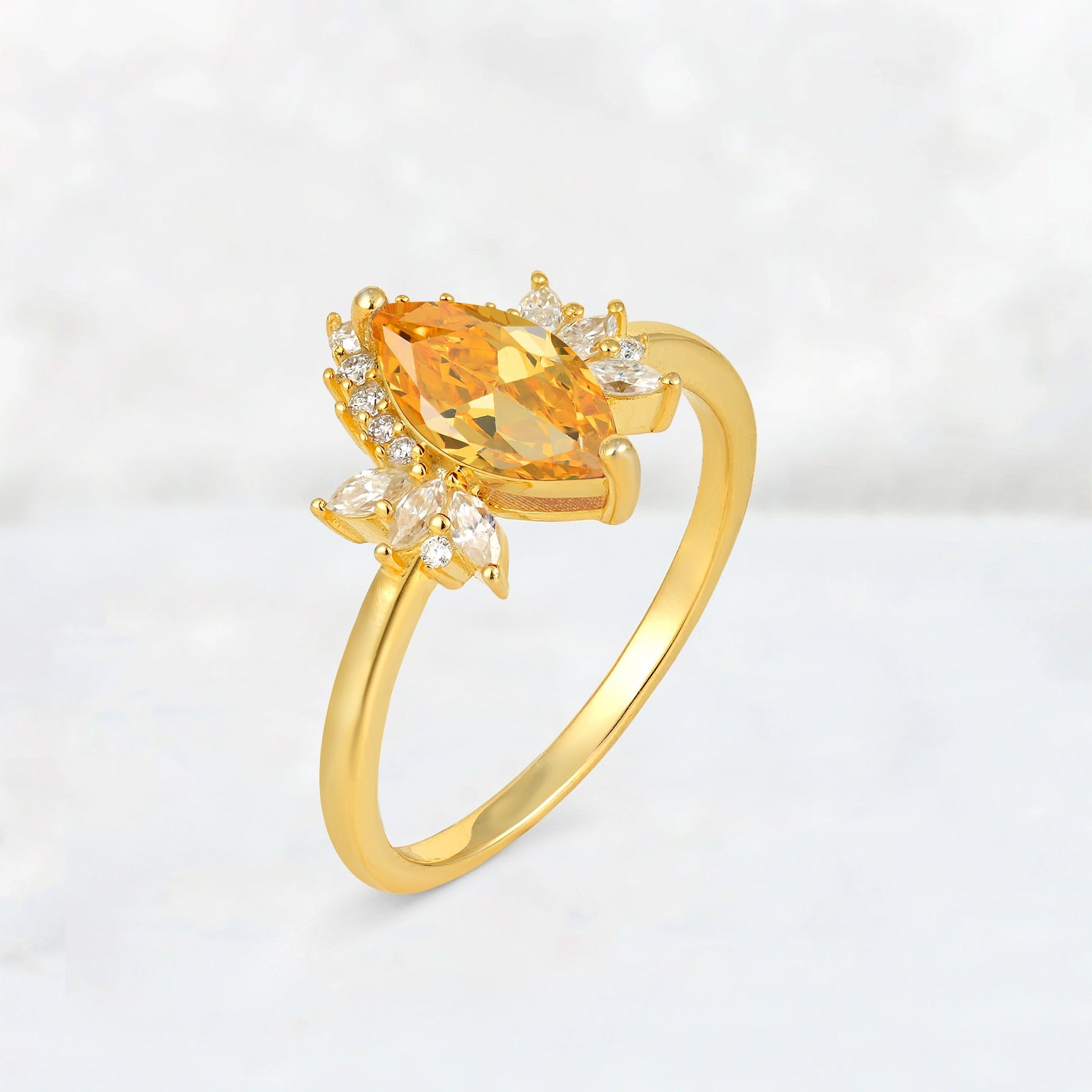 Marquise Cut Citrine Floral Side Stone Engagement Ring - Additional view