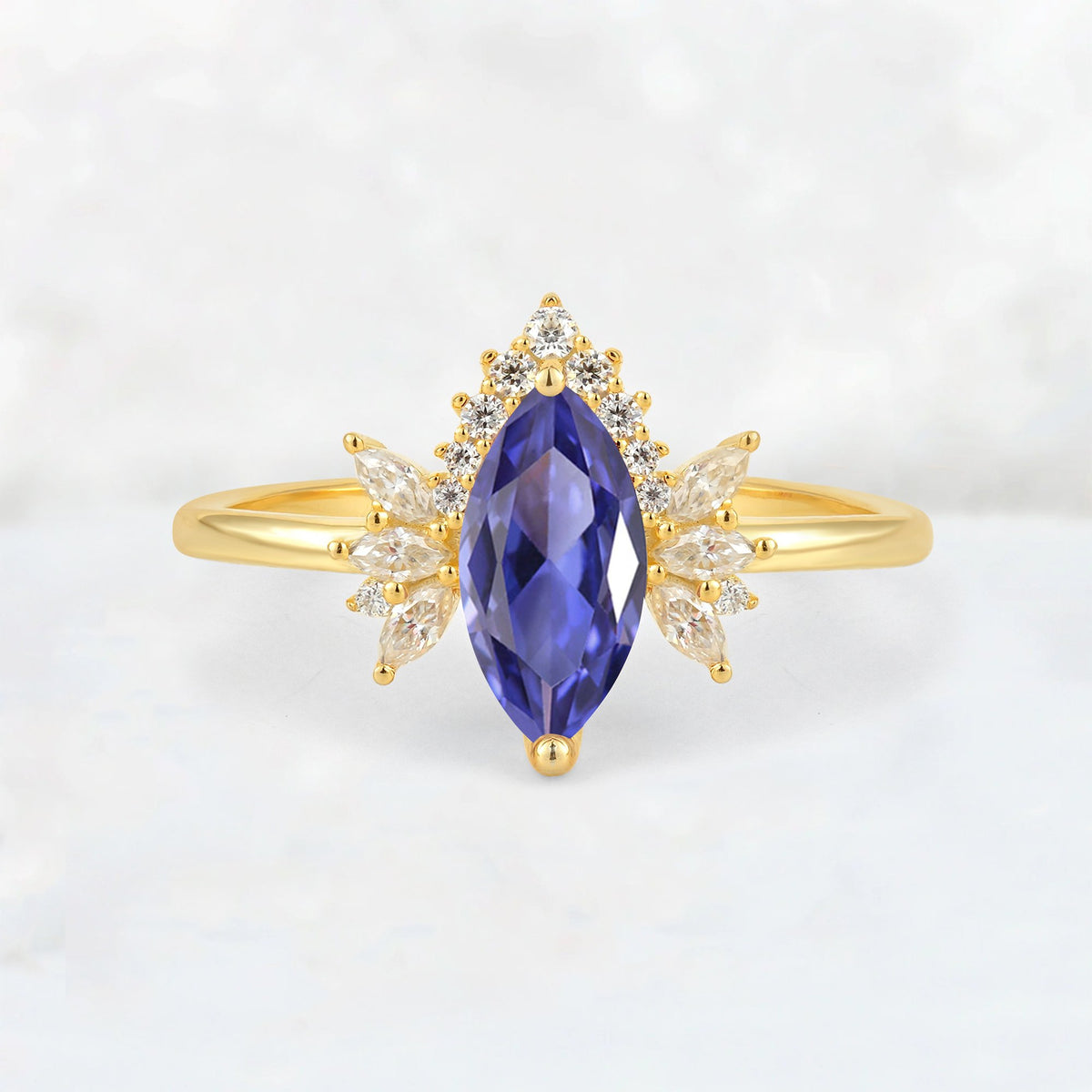 Marquise Cut Tanzanite Floral Side Stone Engagement Ring - Additional view