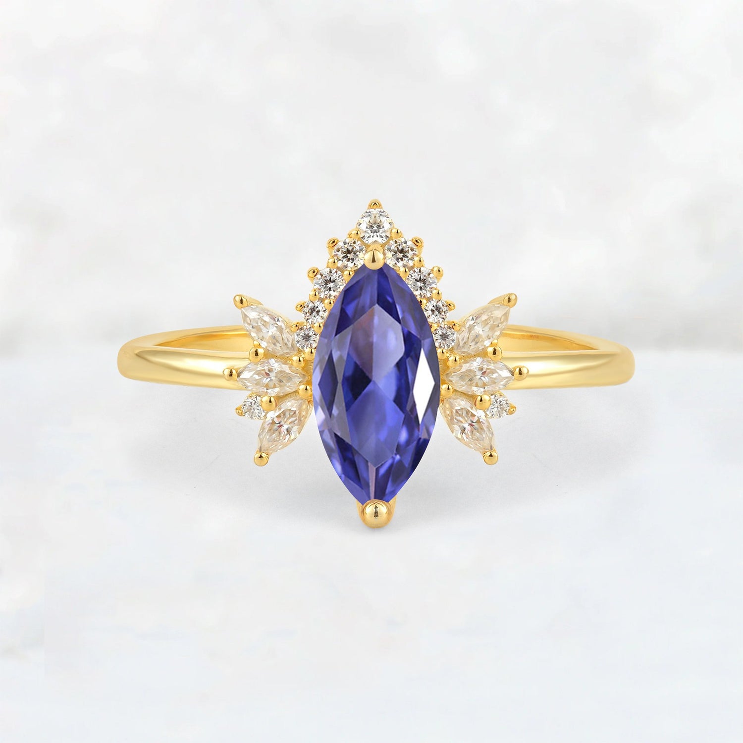 Marquise Cut Tanzanite Floral Side Stone Engagement Ring - Additional view