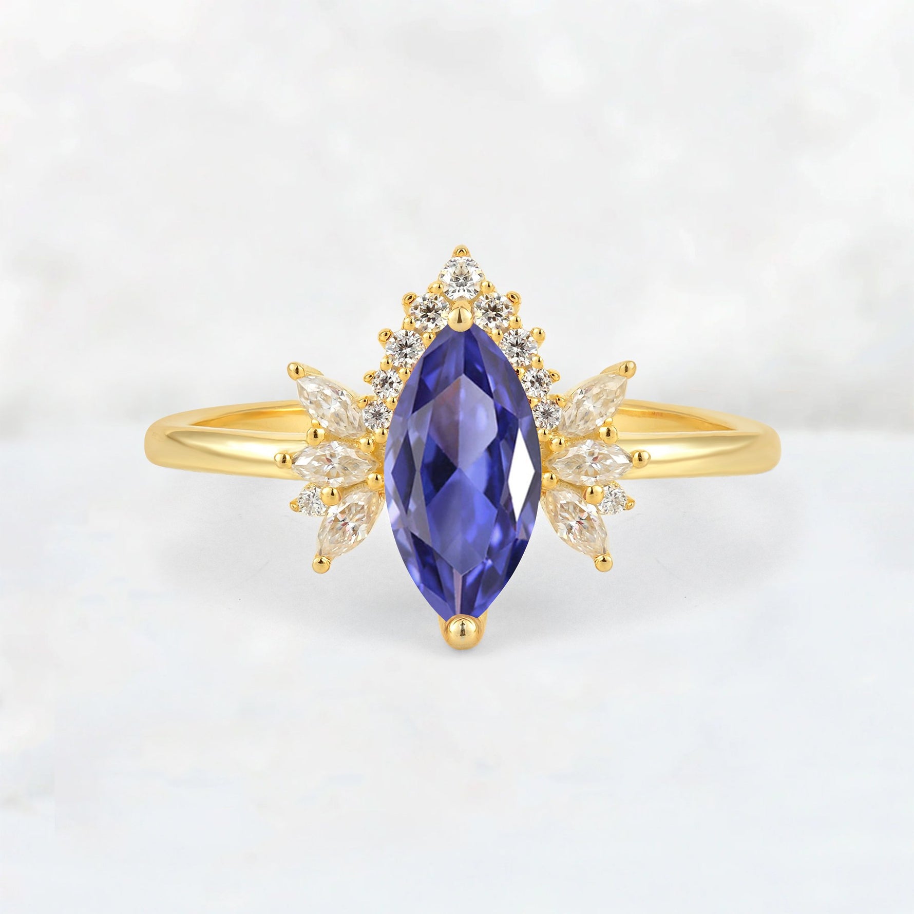 Marquise Cut Tanzanite Floral Side Stone Engagement Ring - Additional view