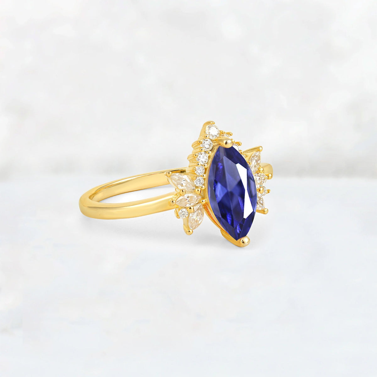 Marquise Cut Tanzanite Floral Side Stone Engagement Ring - Additional view