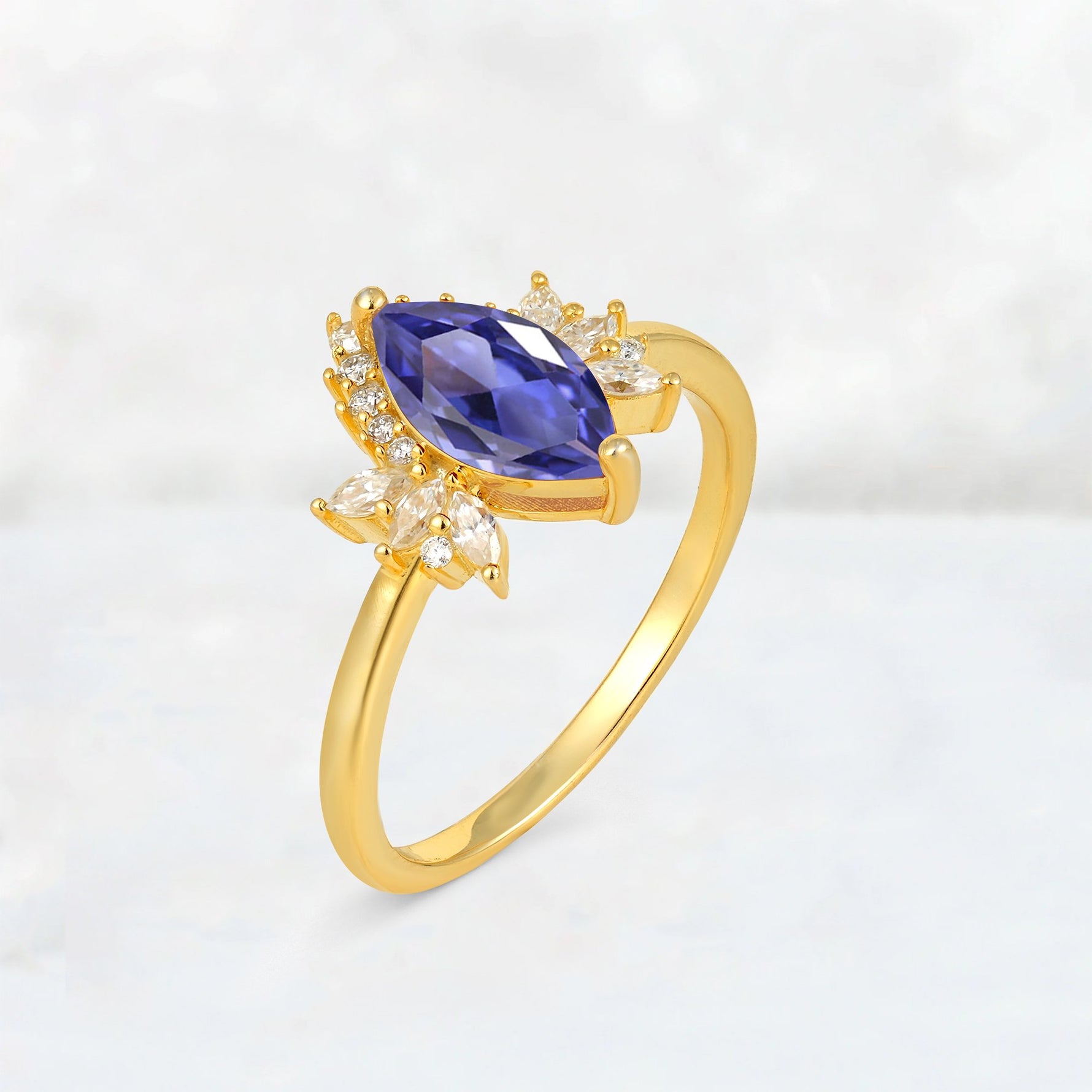 Marquise Cut Tanzanite Floral Side Stone Engagement Ring - Additional view