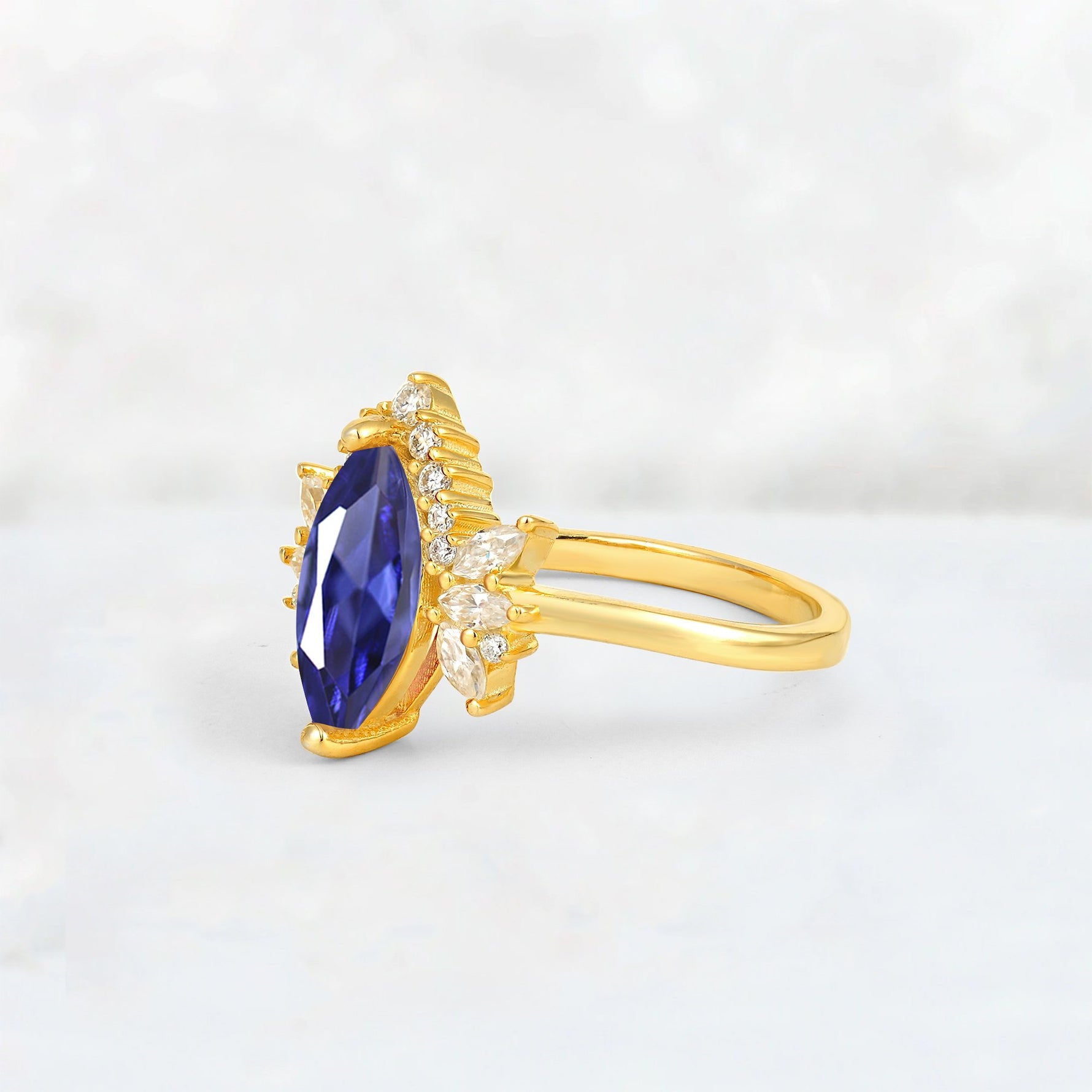 Marquise Cut Tanzanite Floral Side Stone Engagement Ring - Additional view