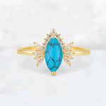 Marquise Cut Turquoise Floral Side Stone Engagement Ring - Additional view