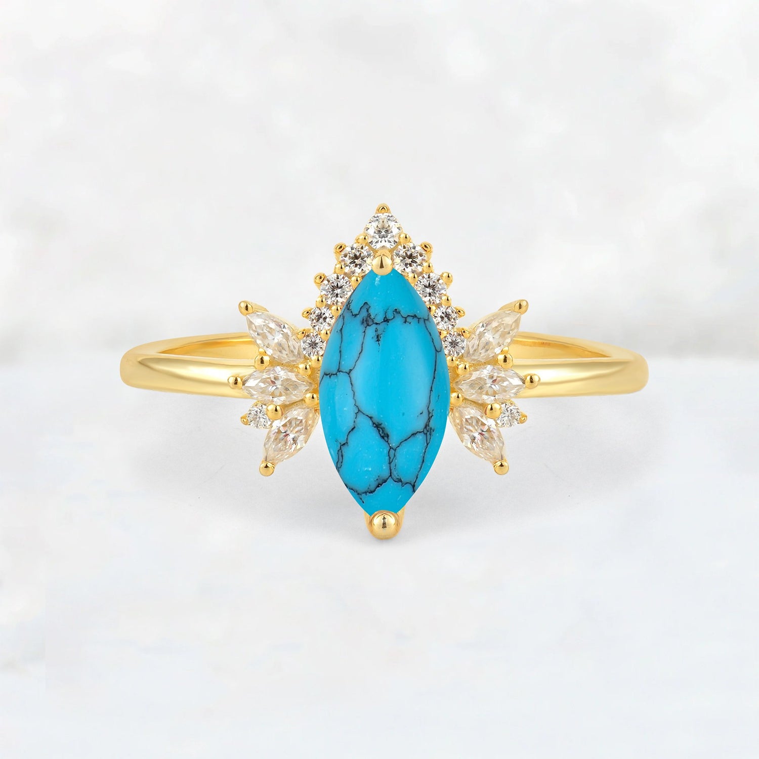Marquise Cut Turquoise Floral Side Stone Engagement Ring - Additional view