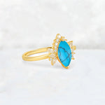 Marquise Cut Turquoise Floral Side Stone Engagement Ring - Additional view