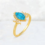 Marquise Cut Turquoise Floral Side Stone Engagement Ring - Additional view
