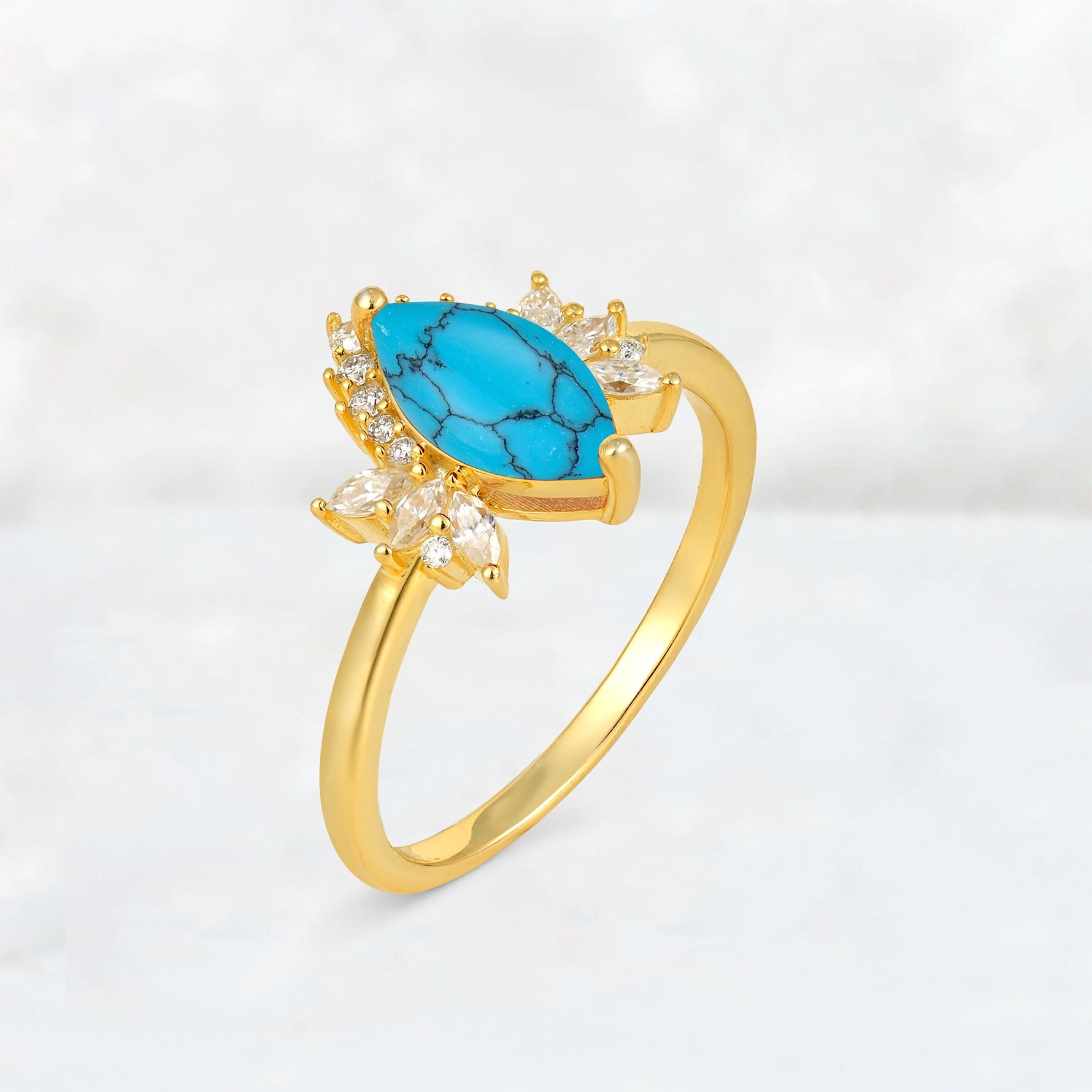 Marquise Cut Turquoise Floral Side Stone Engagement Ring - Additional view